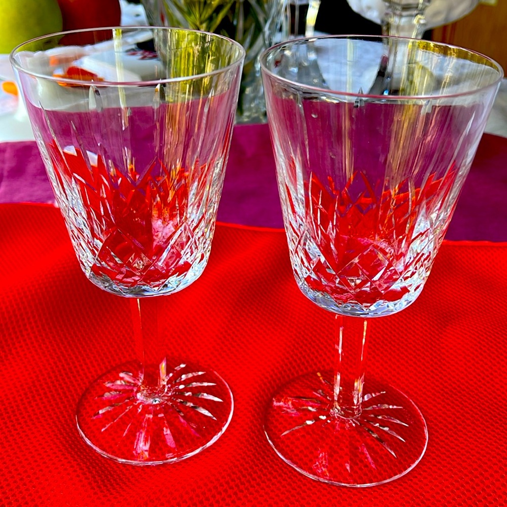 Set of 2 Vintage Crystal Waterford Wine Glasses..Lismore Pattern signed